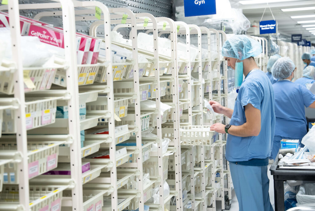 UNICAS Open Rack system after replacing wall bins in a medical supply room