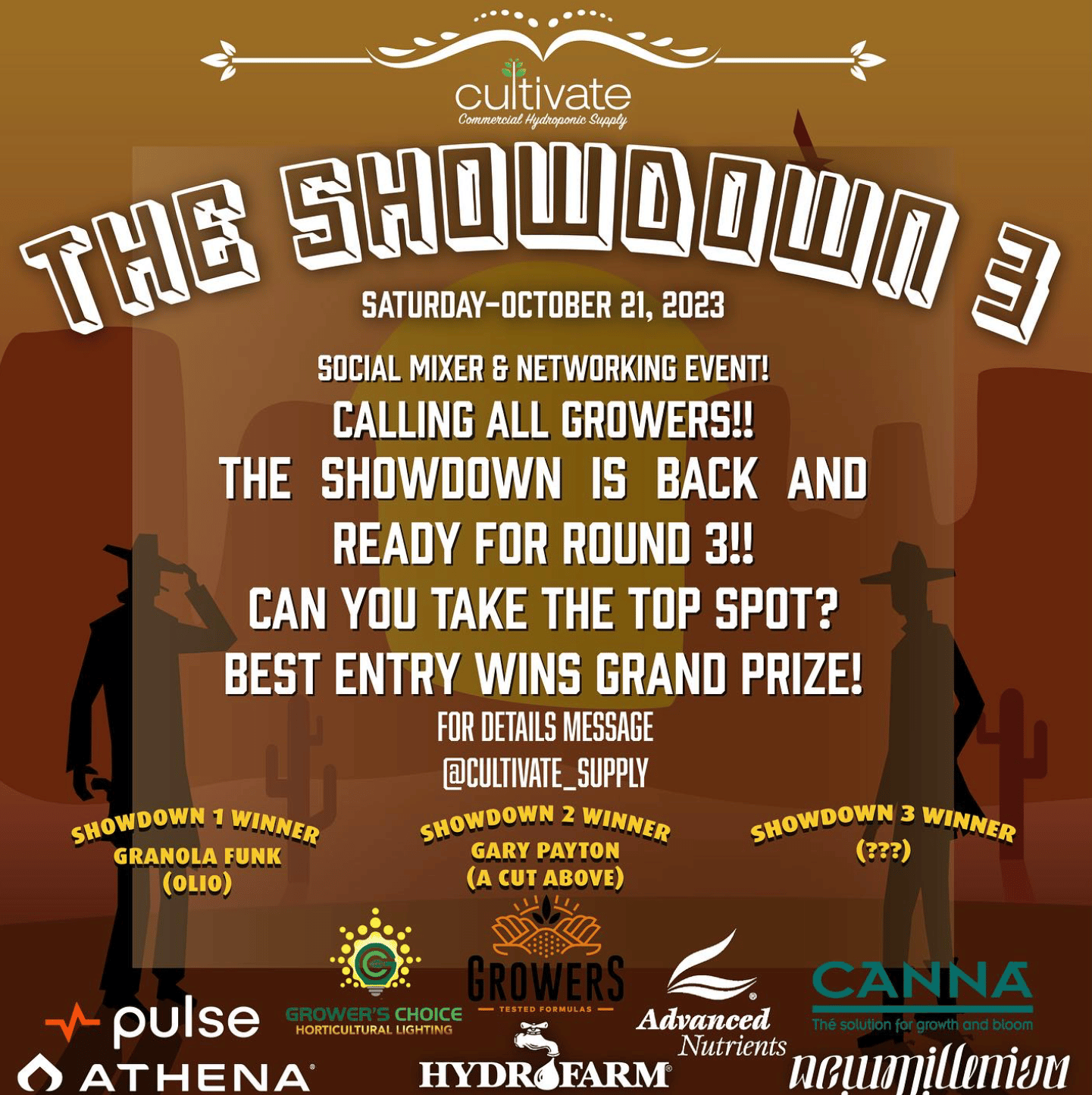 Cultivate Commercial Hydroponic Supply flyer for The Showdown 3, Saturday, October 21, 2023.