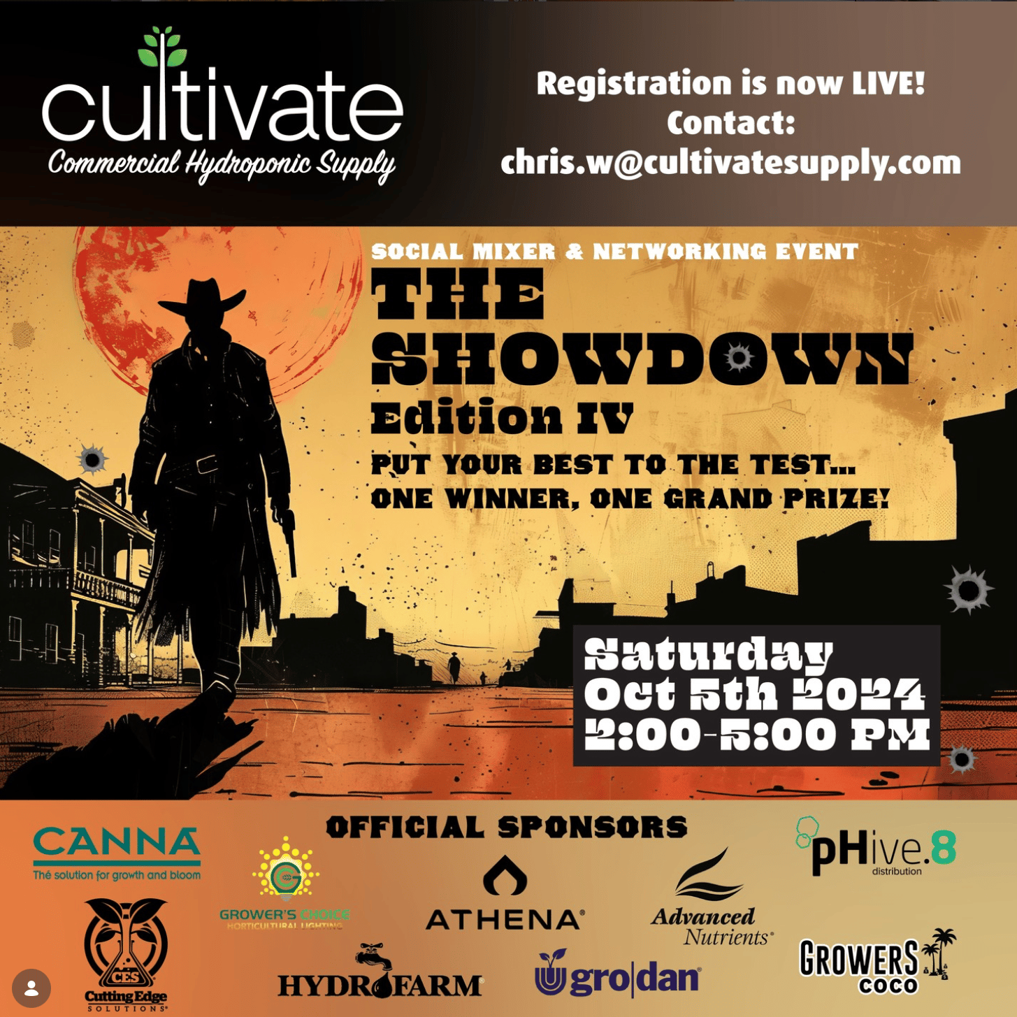 Cultivate Commercial Hydroponic Supply flyer for The Showdown Edition IV, Saturday, October 5, 2024.