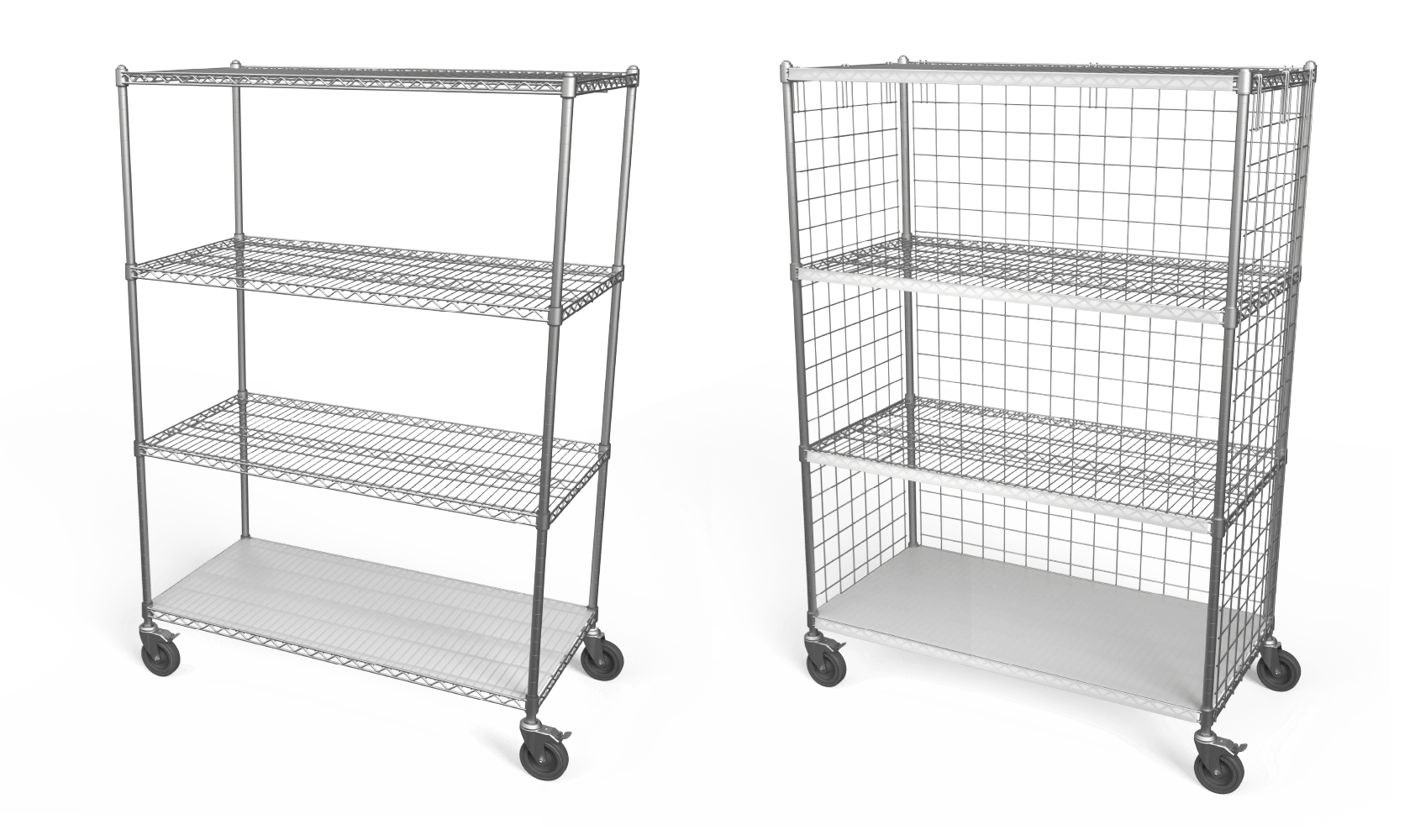 Post chrome wire cart, 63 inch, 4 shelves (153-DW63X4C)