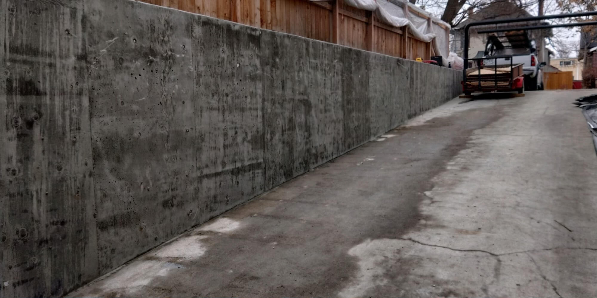 Concrete retaining wall after repair