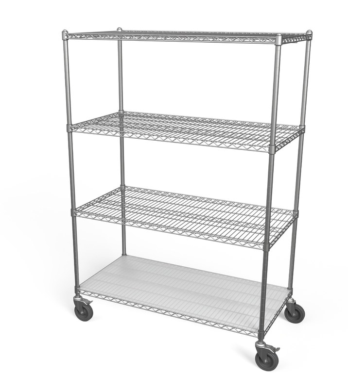 63″ post 4 shelves post chrome wire cart 153-DW63X4C