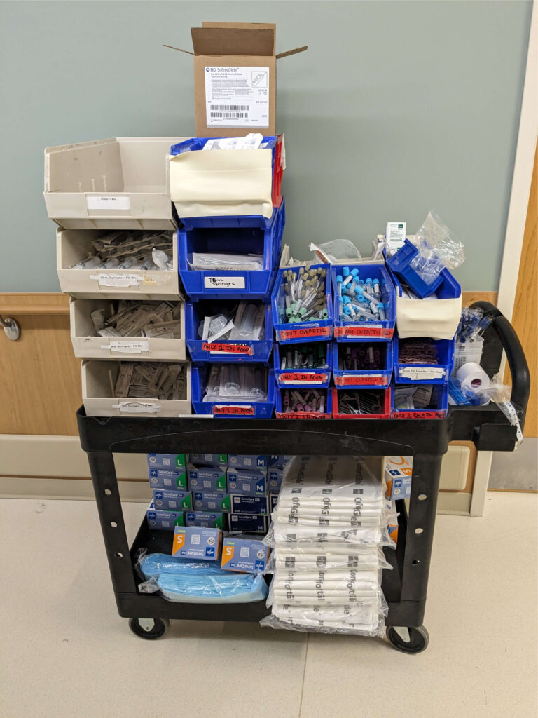 Supply area before UNICAS restock trolleys